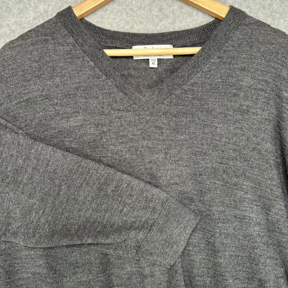 Turnbury Mens Dark Gray V Neck Long Sleeve Extra Fine‎ Merino Wool Sweater XL
